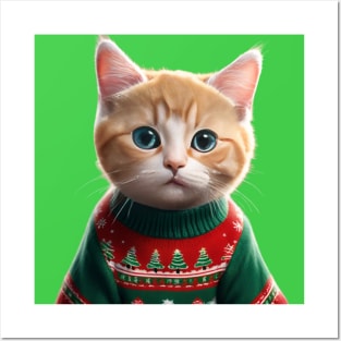 Funny Ugly Christmas Sweater Sad Kitty Cat Posters and Art